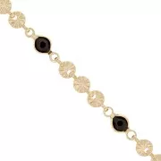 4.5mm Chain with flowers & glass beads - Gold Tone - Black x50cm
