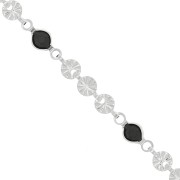 4.5mm Chain with flowers & glass beads - Silver Tone - Black x50cm