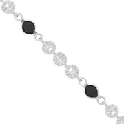 4.5mm Chain with flowers & glass beads - Silver Tone - Black x50cm