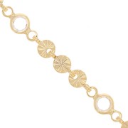 Chain with 4.5mm flowers & glass beads - Gold Tone - Transparent x50cm
