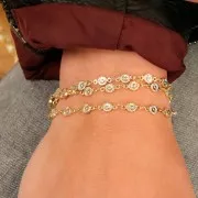 Chain with 4.5mm flowers & glass beads - Gold Tone - Transparent x50cm