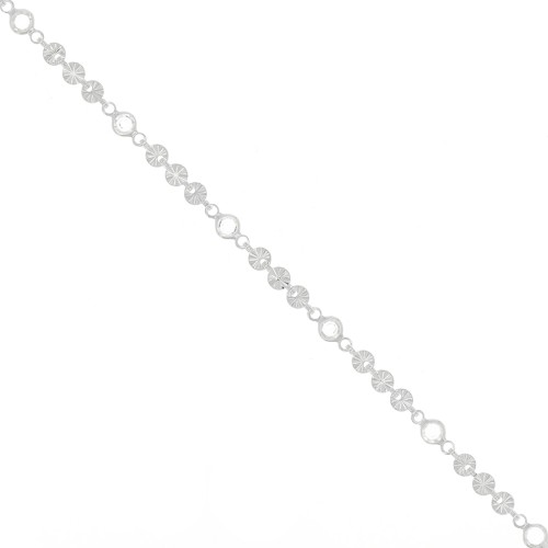 Chain with 4.5mm flowers & glass beads - Silver Tone - Transparent x50cm