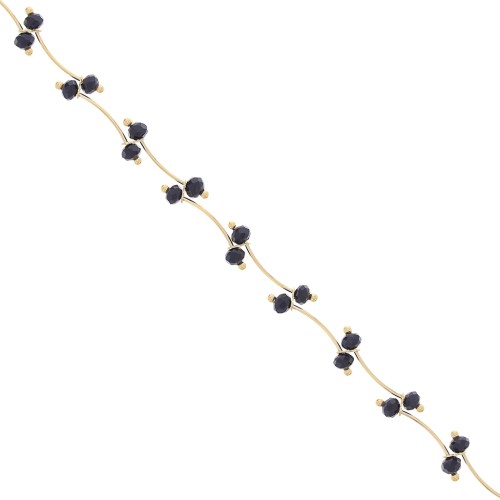 Chain with 7.4mm faceted glass beads - Gold Tone - Black x50cm
