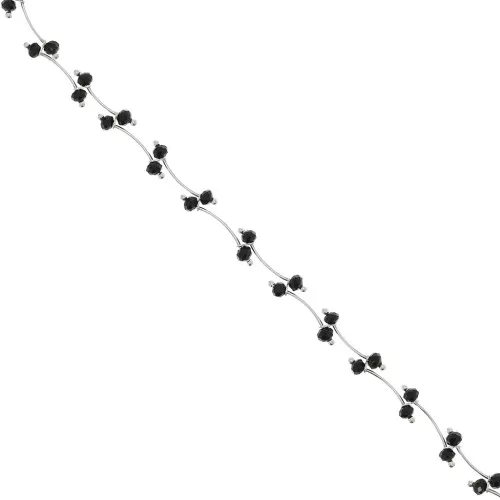 Chain with 7.4mm faceted glass beads - Silver Tone - Black x50cm