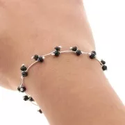 Chain with 7.4mm faceted glass beads - Silver Tone - Black x50cm