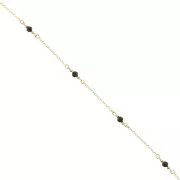 Cable chain chain with 4mm faceted glass beads - Gold Tone - Black x50cm