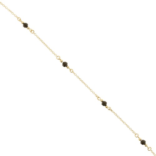 Cable chain chain with 4mm faceted glass beads - Gold Tone - Black x50cm