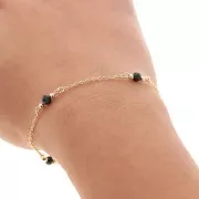 Cable chain chain with 4mm faceted glass beads - Gold Tone - Black x50cm