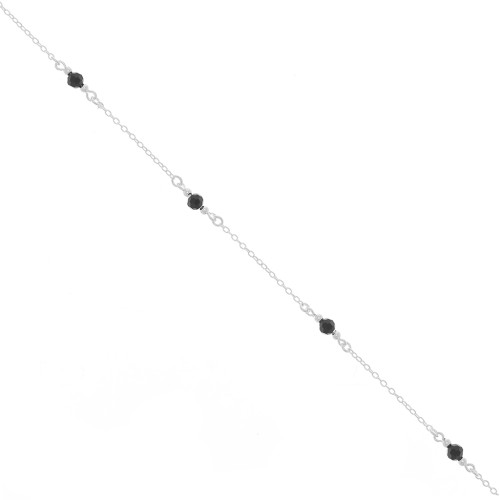 Cable chain chain with 4mm faceted glass beads - Silver Tone - Black x50cm