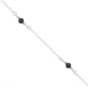 Cable chain chain with 4mm faceted glass beads - Silver Tone - Black x50cm