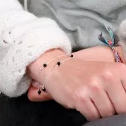 Cable chain chain with 4mm faceted glass beads - Silver Tone - Black x50cm