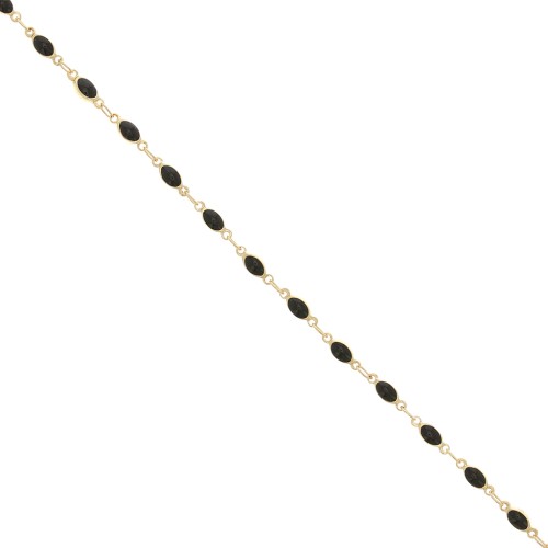 3.1mm Fancy oval chain with epoxy resin - Gold Tone - Black x50cm