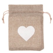 95x135mm Jute-effect synthetic canvas heart-shaped pouch - Brown - White x1