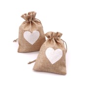 95x135mm Jute-effect synthetic canvas heart-shaped pouch - Brown - White x1