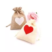 95x135mm Jute-effect synthetic canvas heart-shaped pouch - Brown - White x1