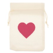95x135mm Jute-effect synthetic canvas heart-shaped pouch - unbleached - Red x1|raw }}