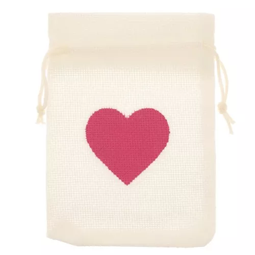 95x135mm Jute-effect synthetic canvas heart-shaped pouch - unbleached - Red x1