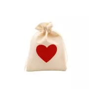 95x135mm Jute-effect synthetic canvas heart-shaped pouch - unbleached - Red x1