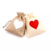 95x135mm Jute-effect synthetic canvas heart-shaped pouch - unbleached - Red x1