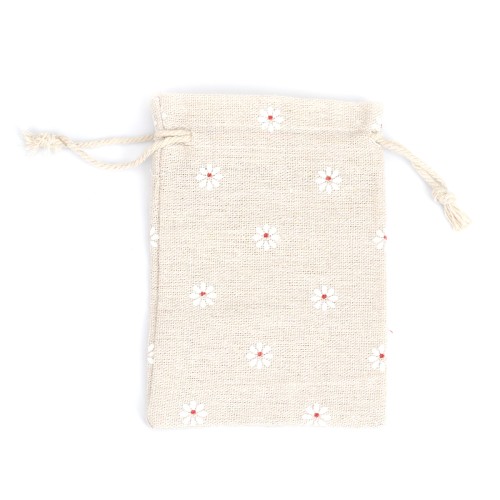 95x135mm Flower pattern cotton pouch for jewellery - Beige - Red - White x1