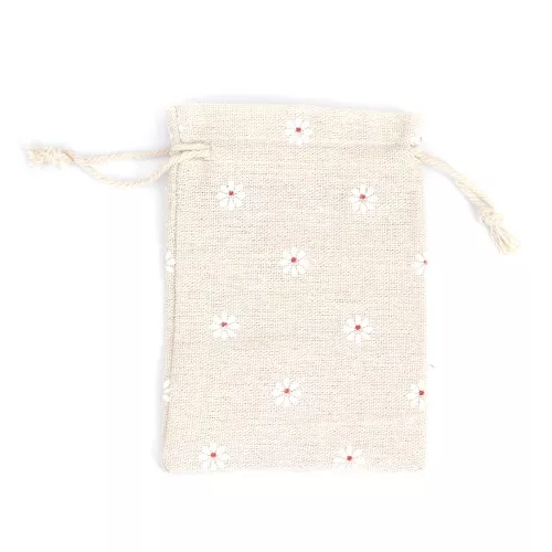 95x135mm Flower pattern cotton pouch for jewellery - Beige - Red - White x1