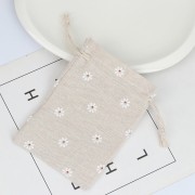 95x135mm Flower pattern cotton pouch for jewellery - Beige - Red - White x1