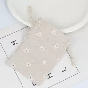 95x135mm Flower pattern cotton pouch for jewellery - Beige - Red - White x1