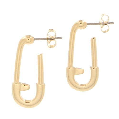 26x12mm Safety pin earstuds - Fine Gold plated x2