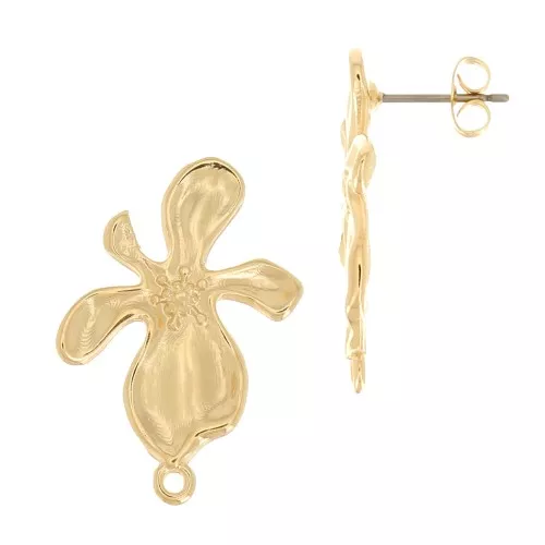 28.5x20mm Flower-shaped earstuds with closed ring - Fine Gold plated x2