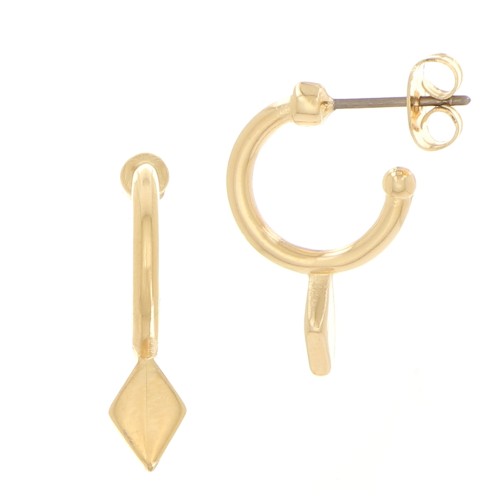 20x13mm Mini hoop earrings with rhombus - Fine Gold plated x2