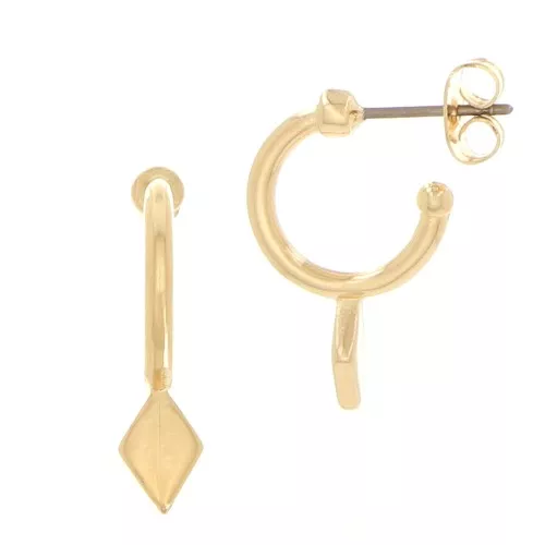 20x13mm Mini hoop earrings with rhombus - Fine Gold plated x2