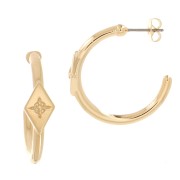 27x7mm Hoop earrings with rhombus and small engraved star - Fine Gold Plated x2