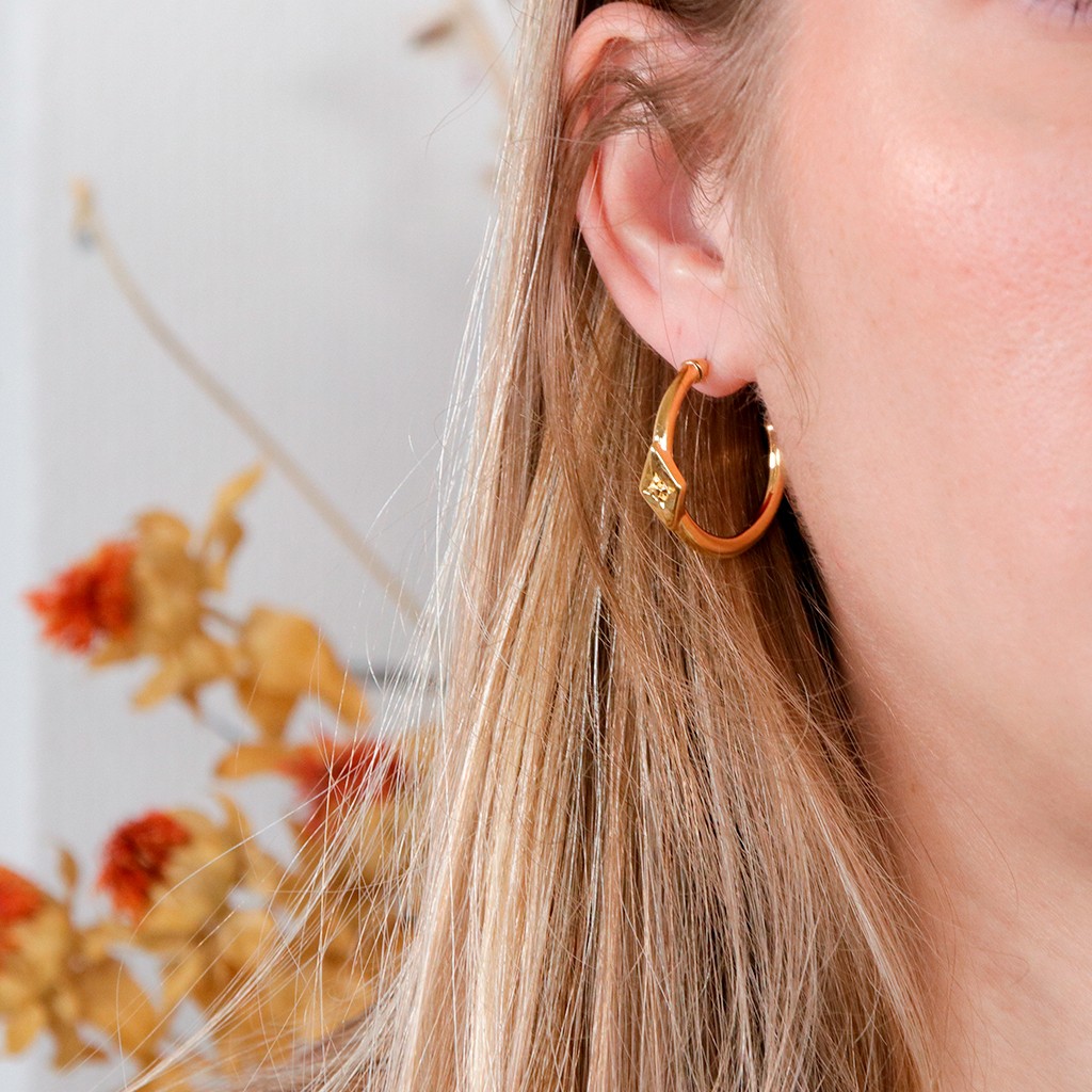 27x7mm Hoop earrings with rhombus and 