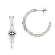 27x7mm Hoop earrings with rhombus and small engraved star - Fine Antique silver plating x2|raw }}