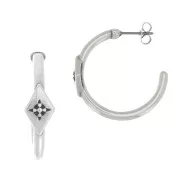 27x7mm Hoop earrings with rhombus and small engraved star - Fine Antique silver plating x2