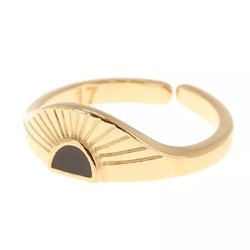 Ethnic adjustable ring with epoxy resin - Fine Gold plated - Black x1