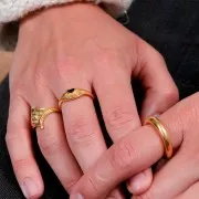 Ethnic adjustable ring with epoxy resin - Fine Gold plated - Black x1