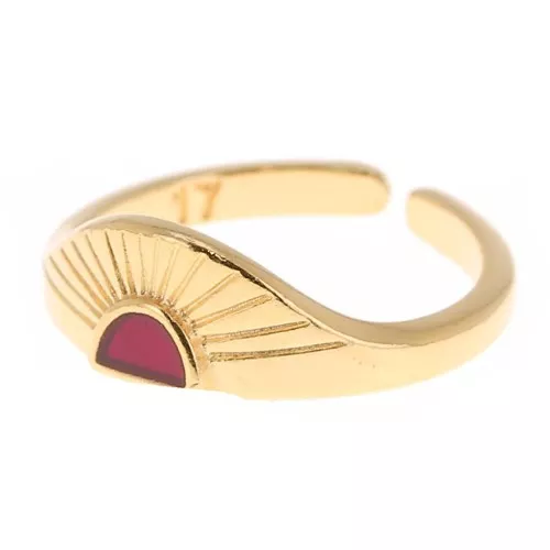 Ethnic adjustable ring with epoxy resin - Fine Gold plated - Red x1
