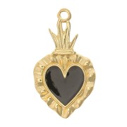 27x15mm Ex-voto Heart Pendant - Fine Gold plated - Black x1