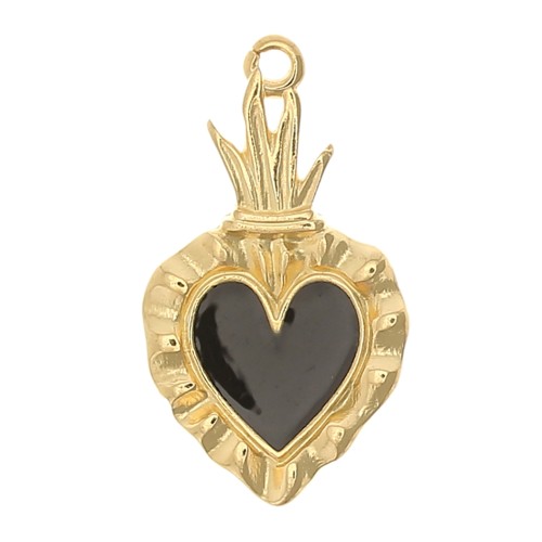27x15mm Ex-voto Heart Pendant - Fine Gold plated - Black x1