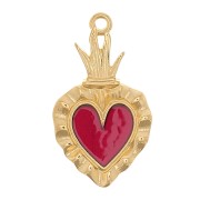 27x15mm Ex-voto Heart Pendant - Fine Gold plated - Red x1|raw }}