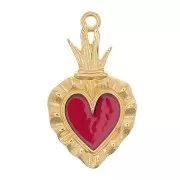 27x15mm Ex-voto Heart Pendant - Fine Gold plated - Red x1