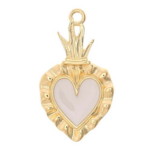 27x15mm Ex-voto Heart Pendant - Fine Gold plated - White x1