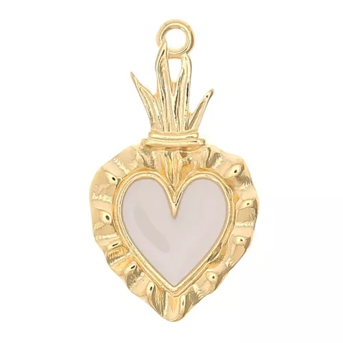 27x15mm Ex-voto Heart Pendant - Fine Gold plated - White x1
