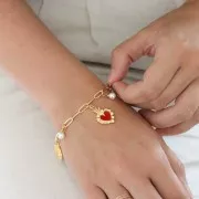 27x15mm Ex-voto Heart Pendant - Fine Gold plated - White x1