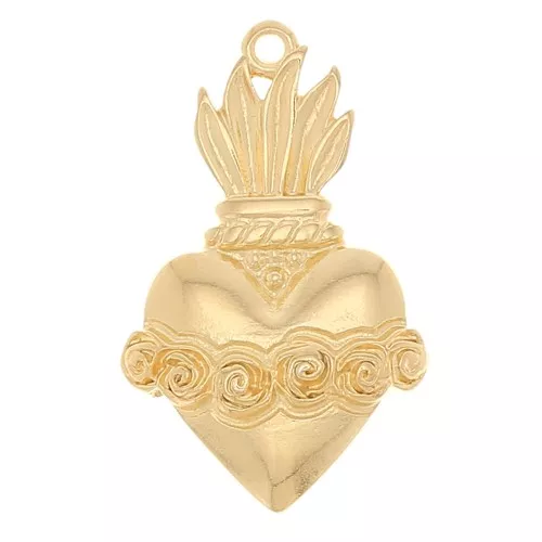 31x19mm Ex-voto heart pendant with flowers - Fine Gold plated x1