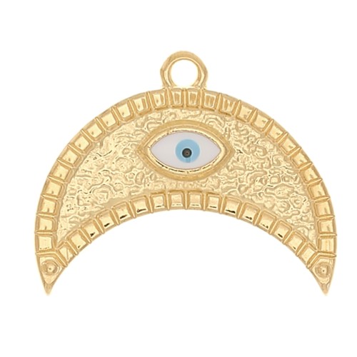 18x22mm Half-moon worked Pendant eye pattern epoxy resin - Fine Gold Platedx1