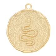 28x24mm Round irregular hammered pendant with snake pattern - Fine Gold Plated x1l|raw }}