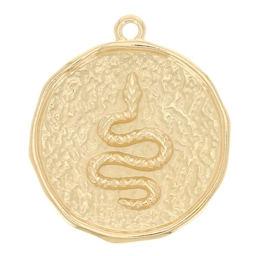 28x24mm Round irregular hammered pendant with snake pattern - Fine Gold Plated x1l