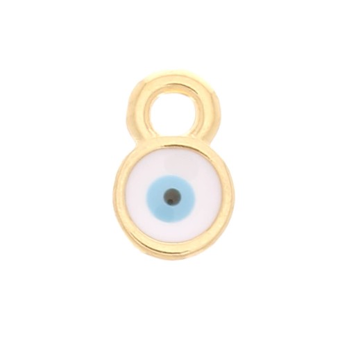Mini breloque ronde - motif oeil en résine époxy 7x4.5 mm - Fine Gold plated x1